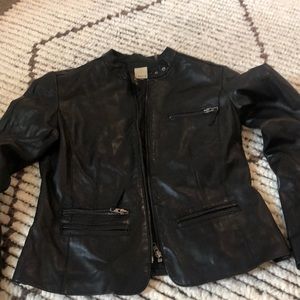Ecru Black Leather Jacket